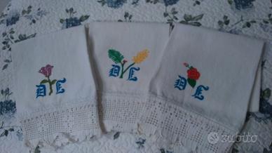 Asciugamani viso tela antica dipinti a mano bordi