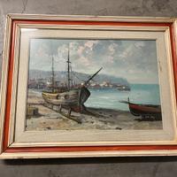 Olio su tela barca misure cm 50x70