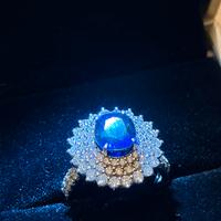 Anello oro 14ct con diamanti e zaffiro naturale