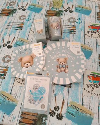 kit battesimo bicchieri piatti palloncini festone 