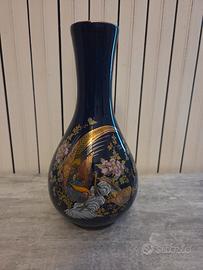 Vaso in ceramica blu/oro decorato stile orientale