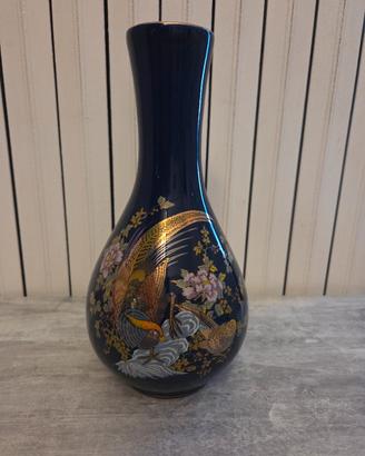 Vaso in ceramica blu/oro decorato stile orientale