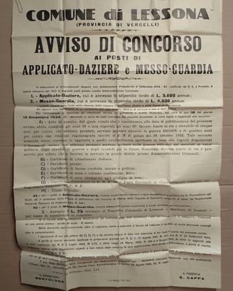 manifesto avviso di concorso 1934 comune di lesson