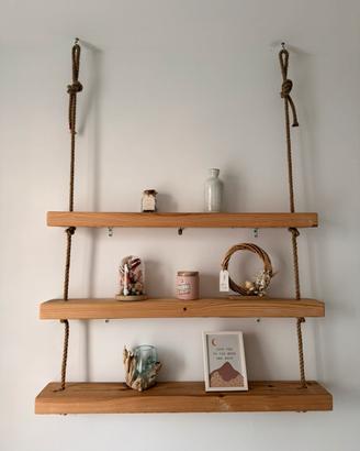 Mensole sospese in legno con corde– stile naturale