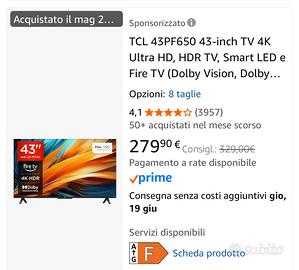 Smart Tv 43" TCL 4k ultra hd UHD