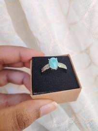 Anello regolabile in argento placcato con larimar 
