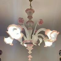 Splendido lampadario di Murano rosa vetro opalino