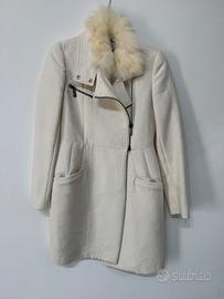 Cappotto PINKO Bianco Panna con Collo in Pelliccia