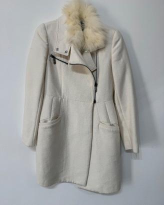 Cappotto PINKO Bianco Panna con Collo in Pelliccia