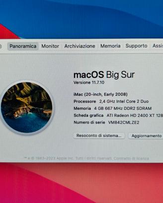 Imac 2008 20" con 4GB Ram, 250 GB SSD, Big Sur