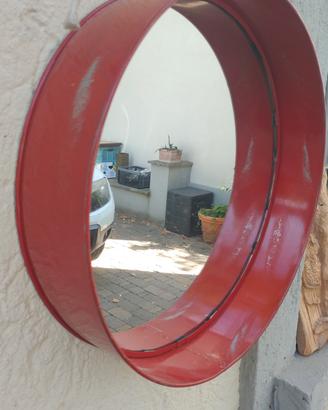 specchio rotondo metallo vintage rosso