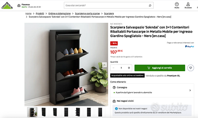 Scarpiera Salvaspazio con 4 Contenitori Ribaltabil