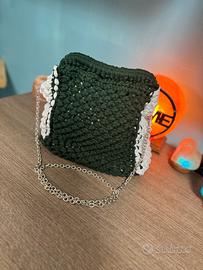 Borsa Macramè Verde Bosco + Bianco !!