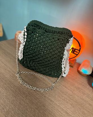 Borsa Macramè Verde Bosco + Bianco !!