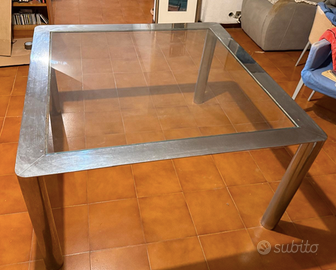 Tavolo quadrato in cromo e cristallo