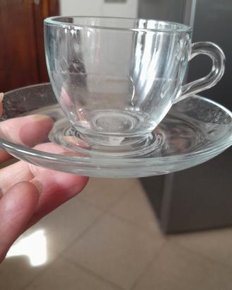 set 2 tazzine con piattino trasparente 