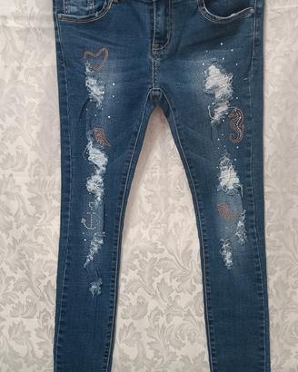 JEANS DONNA MISS GIRL STRAPPATI MIS XS ANNI 10 
