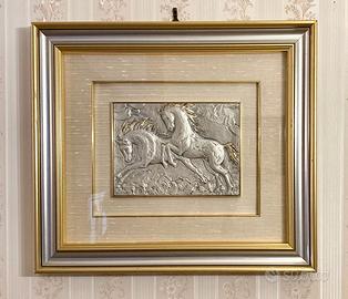QUADRO " CAVALLI IN CORSA" BASSORILIEVO ARG. 925