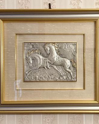 QUADRO " CAVALLI IN CORSA" BASSORILIEVO ARG. 925