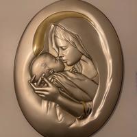 Quadro “madonna con bambino” in legno e argento