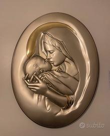 Quadro “madonna con bambino” in legno e argento