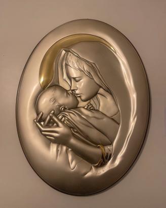 Quadro “madonna con bambino” in legno e argento