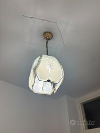 Lampadario Vintage a Lanterna in Vetro Inciso