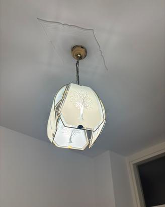 Lampadario Vintage a Lanterna in Vetro Inciso