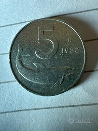 moneta 5 lire anno 1953