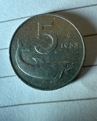 moneta 5 lire anno 1953