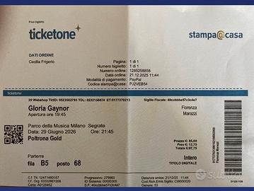 Biglietto concerto GLORIA GAYNOR