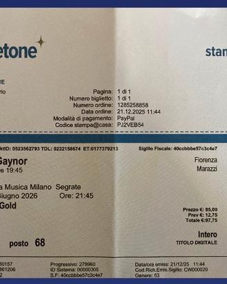 Biglietto concerto GLORIA GAYNOR