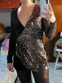 tutina paillettes e velluto nero scollata