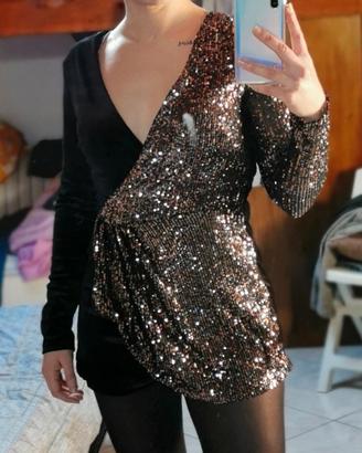 tutina paillettes e velluto nero scollata