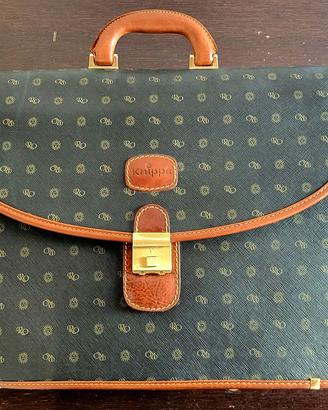 Valigetta 24 ore vintage in pelle e tessuto Knipps