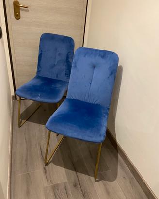 Due sedie di design in velluto blu