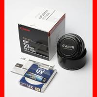 Canon EF 50mm f/1.4 USM + paraluce originale + fil