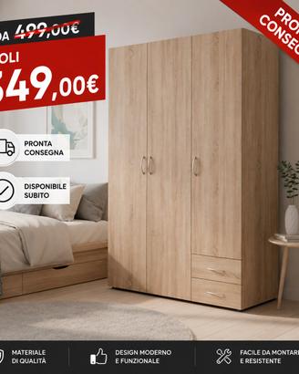 Armadio 3 ante con 2 cassetti – Rovere Sonoma