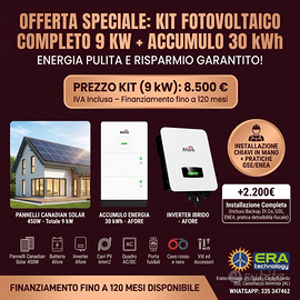 Kit Fotovoltaico 9 kW + Batteria 30 kWh -Completo