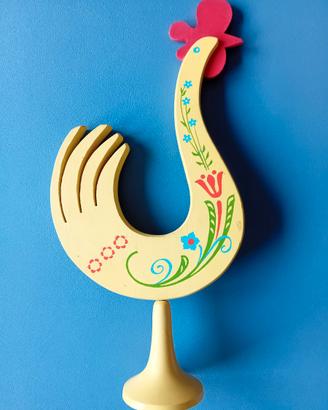 Gallo in legno dipinto a mano scandinavia