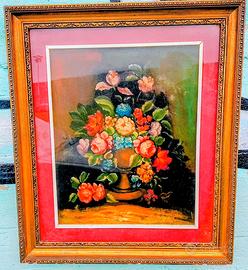 Quadro vaso con fiori antico dipinto a olio.