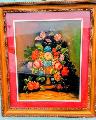 Quadro vaso con fiori antico dipinto a olio.