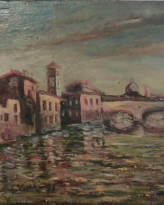Olio su Tavola Enzo Volta - Roma/Tevere 1977