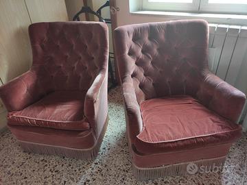 Coppia  poltrone vintage velluto rosa Capitonne'