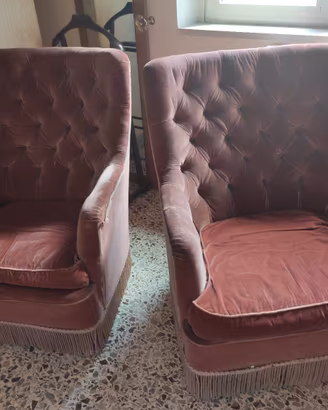 Coppia  poltrone vintage velluto rosa Capitonne'