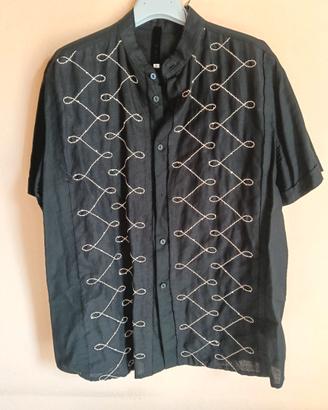 Camicia nero  da uomo,  taglia XL in lino