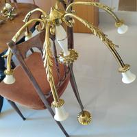 Lampadario e coppia applique in foglia d'oro 