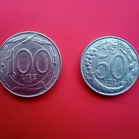 Monete 100 £ (1997) e 50 £ (1996) Italia Turrita