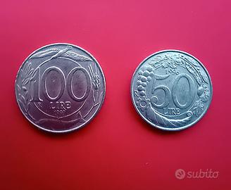 Monete 100 £ (1997) e 50 £ (1996) Italia Turrita
