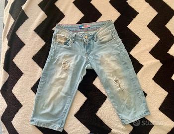 Jeans pinocchietto toppe in raso cotone xs